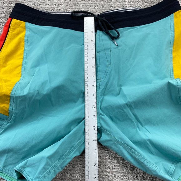 VOLCOM Swim Trunks Men 38 Teal Yellow Orange Bathing Suit Board Shorts Surfing - Picture 12 of 14